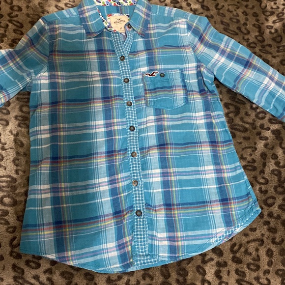 Hollister, Xsmall, mostly blue multicoloured pattern button up cotton shirt! - Picture 4 of 7